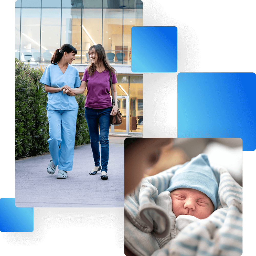 A collage of images featuring a woman and a baby, capturing tender moments between mother and child.